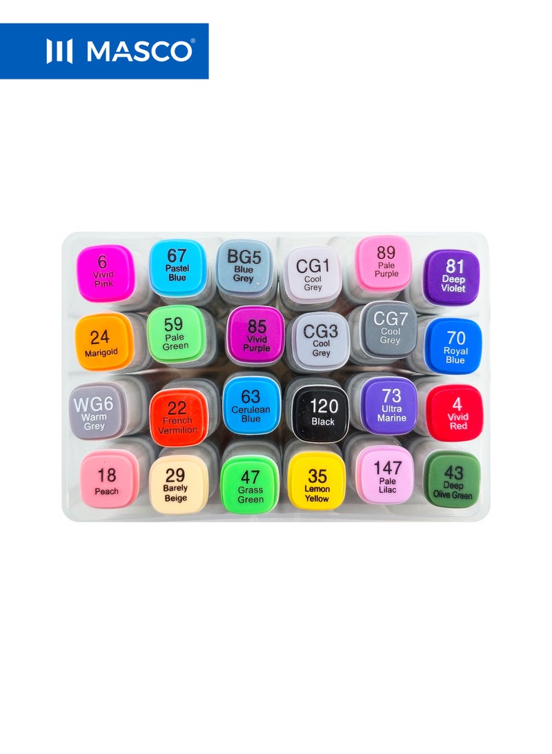 ماسكو طقم أقلام ماركر مزدوجة الرأس، 24 لونًا، رأس دقيق ورأس عريض، حبر عالي الجودة سريع الجفاف - Image 2